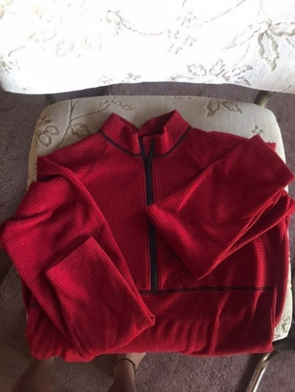 Melanzana Microgrid Half Zip Red Pullover Sweater M